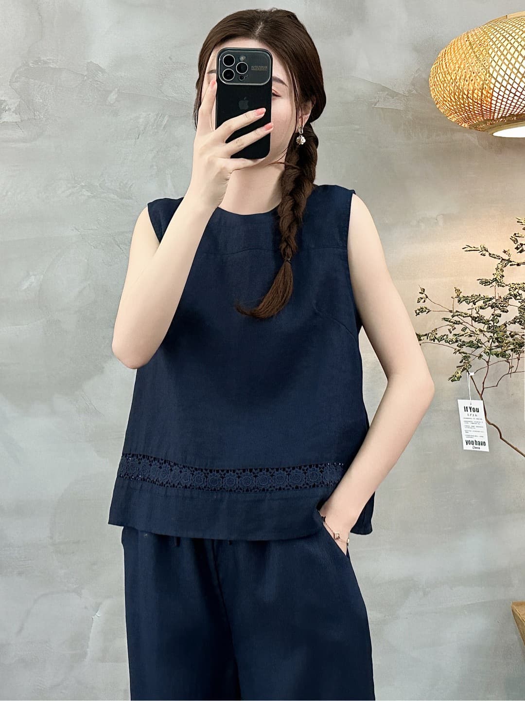2026 Summer New Arrival Solid Color Hollow-Out Linen Sleeveless Pullover Vest Top