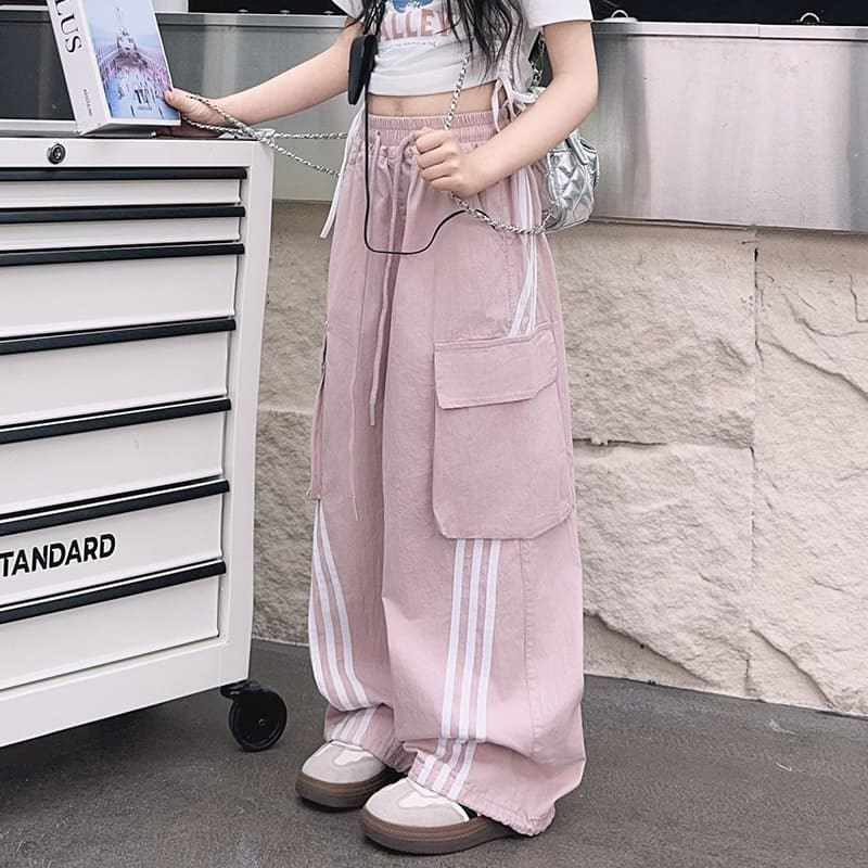 Girls' pink cargo pants, 2025 spring and autumn new style, big kids' pants, children's summer and autumn casual shapewear, mosquito-proof pants