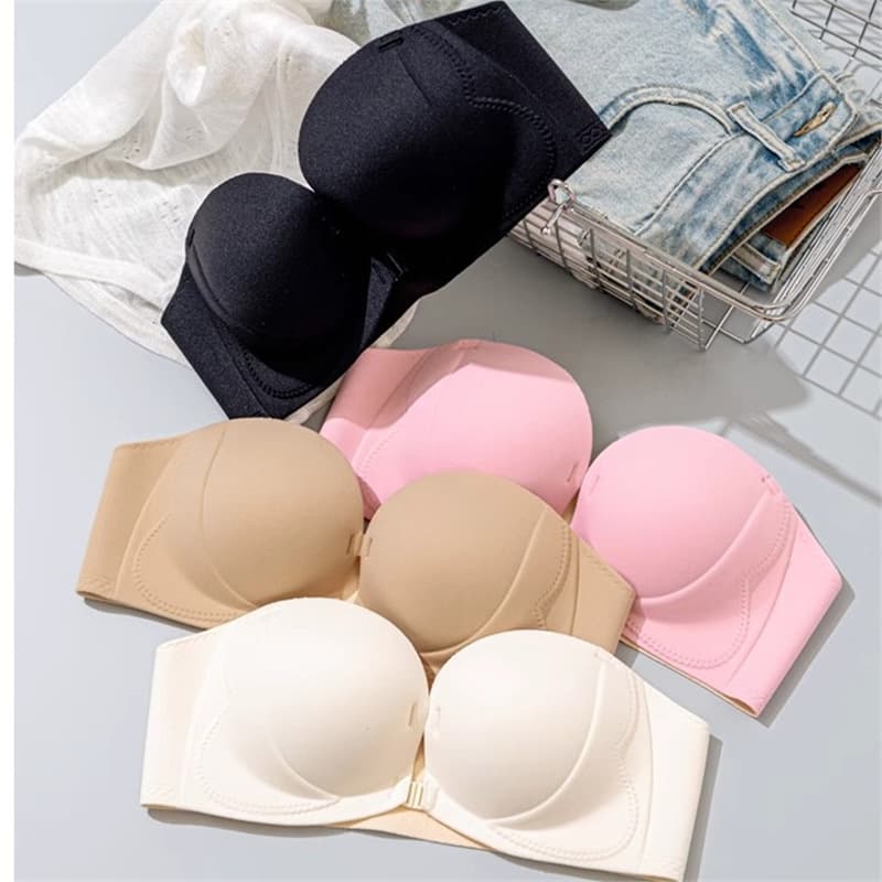 Strapless Non-Slip Sexy Bra for Women, Front Closure Push-Up Padded Bra for Small Bust, Invisible Backless Lifting Bra
