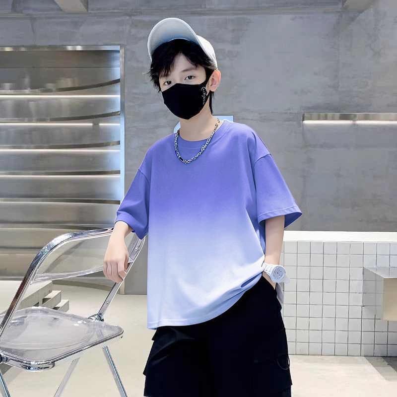 100% Cotton Boys' Short-Sleeve T-Shirt, New Color Block Gradient Style, Stylish Summer Base Layer Top/T-Shirt for Toddlers
