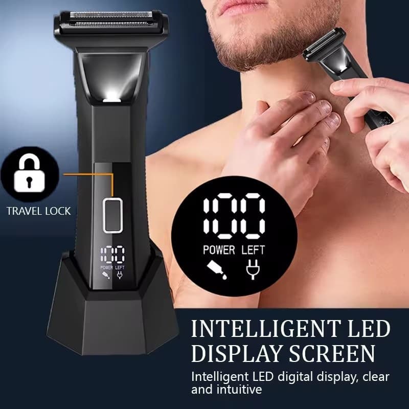 New cross-border men's hair trimmer, electric digital display 2-in-1 body hair shaving razor