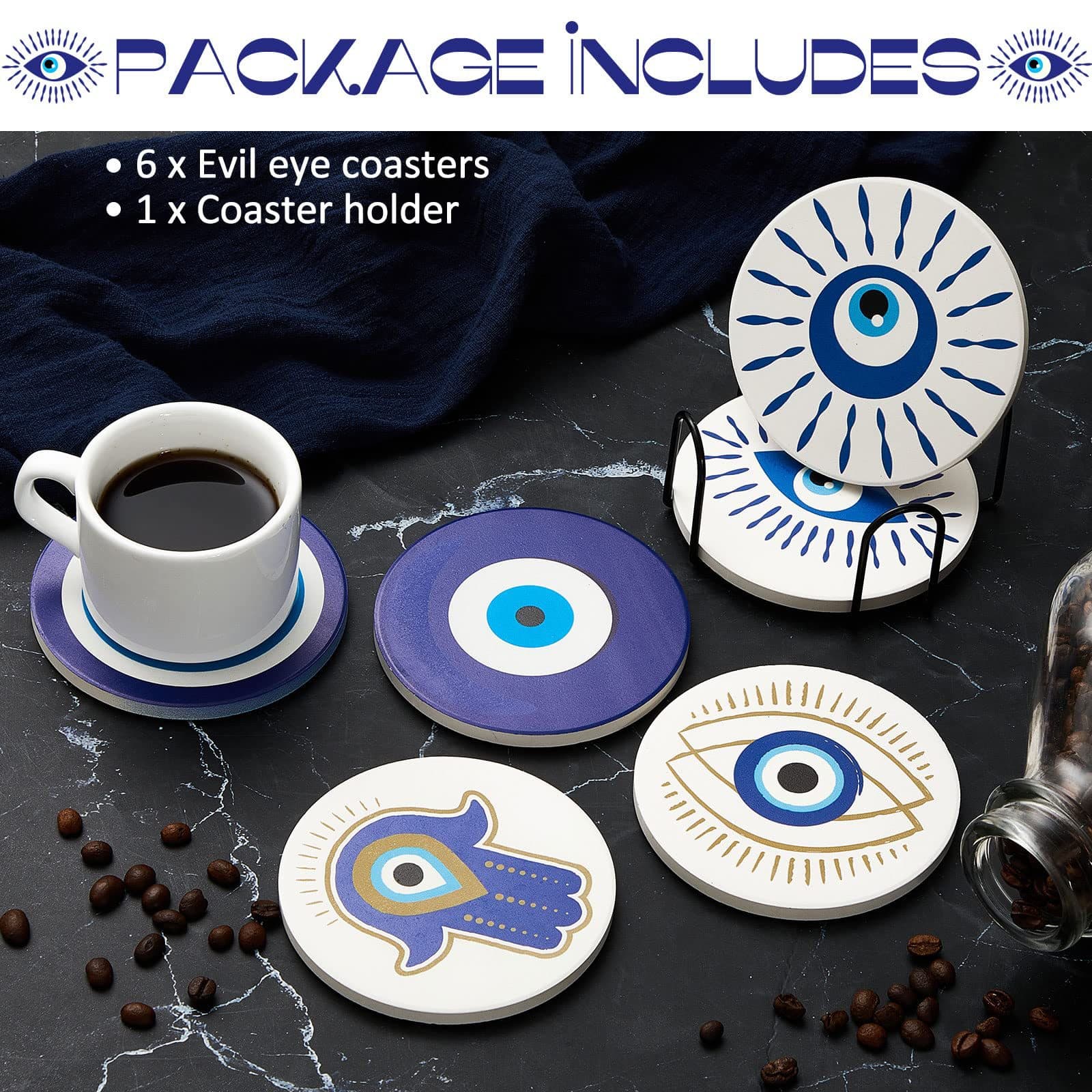Cross-border Hot Selling Evil Eye 6-Pack Coasters, Mug Heat Insulation Non-Slip Holiday Home Cafe Decorative Mats