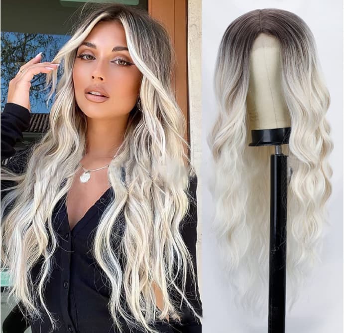 13*4 Natural High-Temperature Silk Front Lace Wig, Women's Center-Parted Long Wavy Hair, Natural Full Head Wig, In Stock