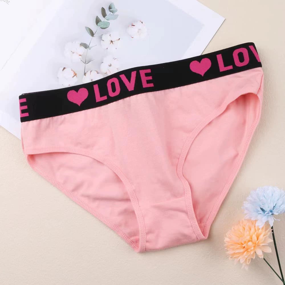 European and American cross-border love pure cotton underwear for women, soft and comfortable, plus size, mid-low waist, briefs, fashionable and sporty.