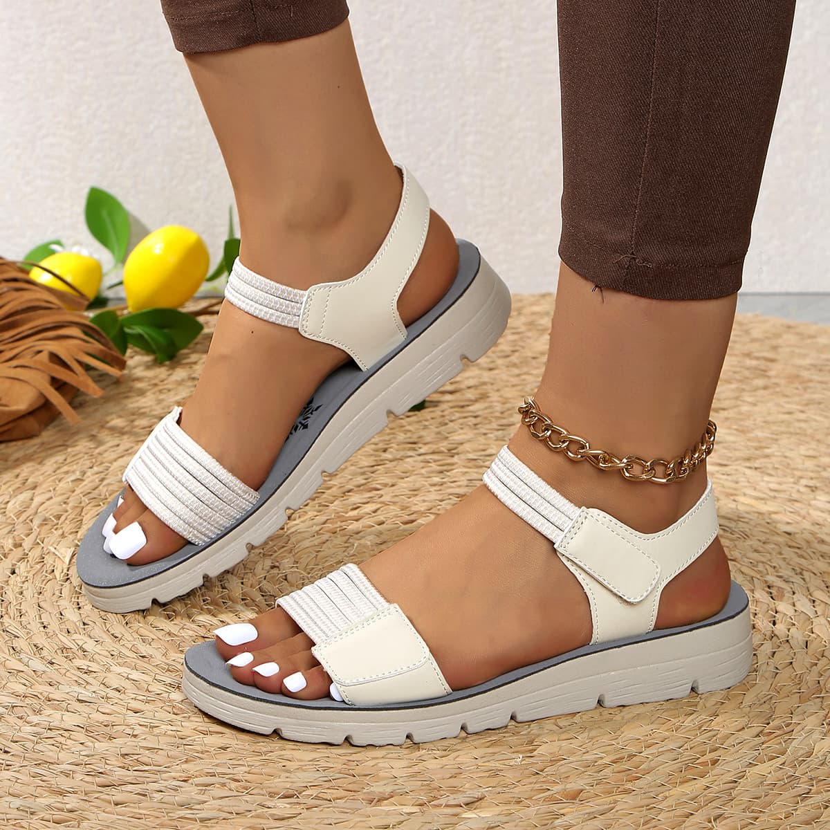 Plus Size Women 2025 New European American Peep Toe Color Block Thick Sole Wedge Sandals Wholesale