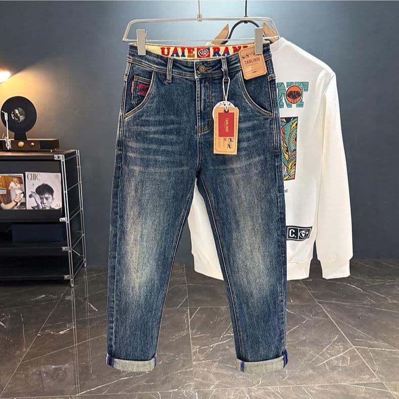 2026 New Men's Casual Slim Fit Stretch Jeans, Embroidered Trousers, Trendy Brand Pants
