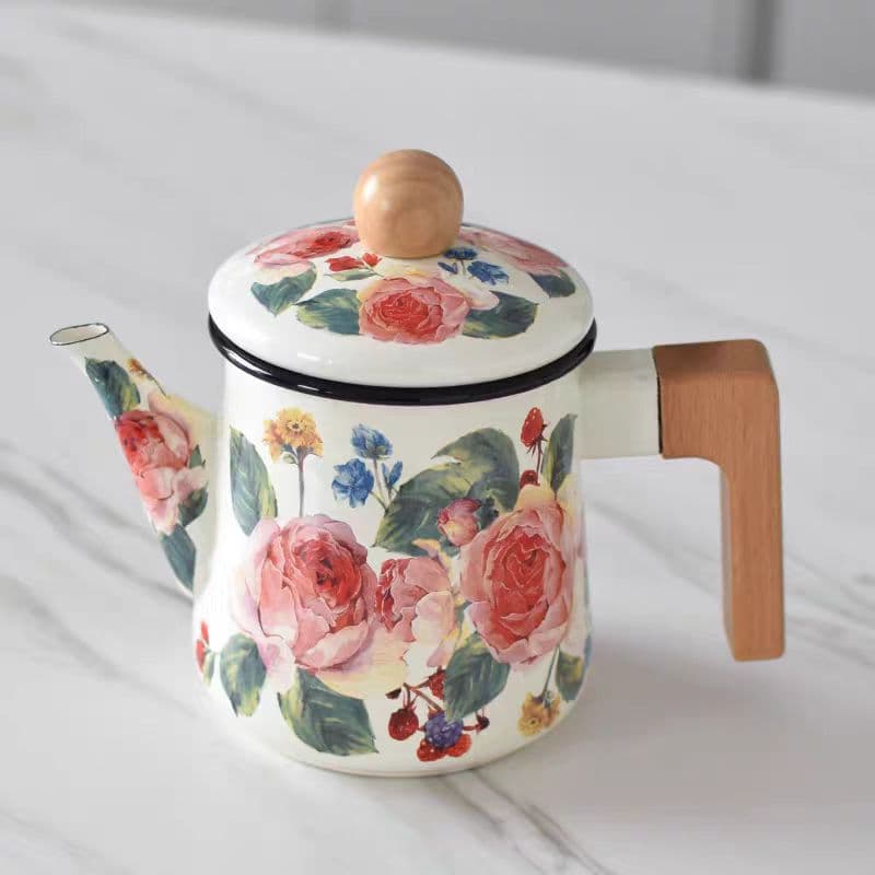 Enamel Oil Pot Coffee Pot Water Pitcher Retro Enamel Wine Pot for Hotel Hot Pot, Compatible with Induction Cooktop