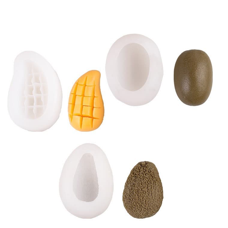 Silicone molds for artificial fruits like avocado, kiwi, and mango; DIY handmade soap and food toy molds