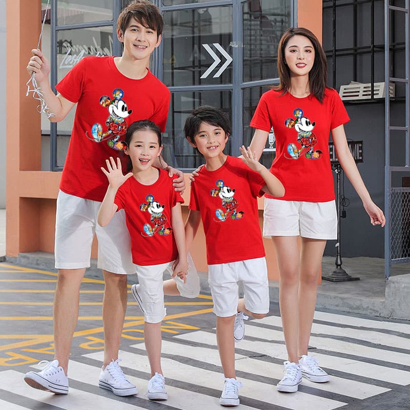 2024 Mickey parent-child wear short sleeve a family of four full home decoration Western style kindergarten activity class clothes mother and women's T-shirt
