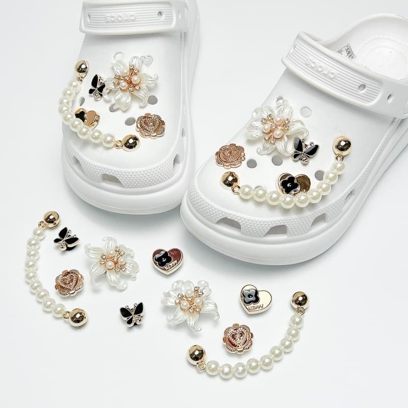 New Premium Silver Bow Ballet Core Croc Shoe DIY Accessory Decoration Rhinestone Shoe Charms