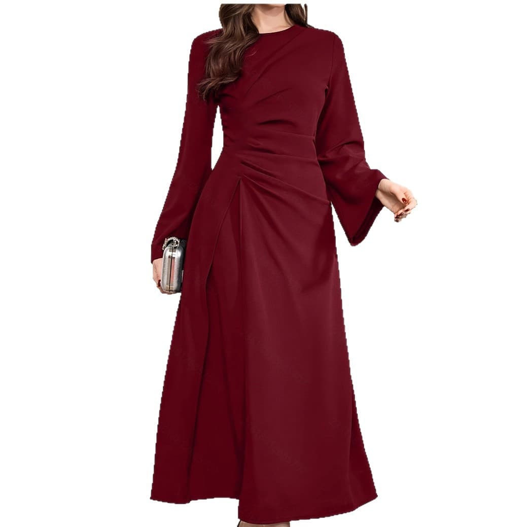 European and American style U Amazon TEM pullover 2025 fashion autumn and winter women's slim fit slit dress long sleeve round neck new style