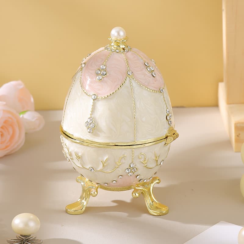 European Russian Egg Jewelry Box, Enamel Craft, Easter Gift Metal Ornament