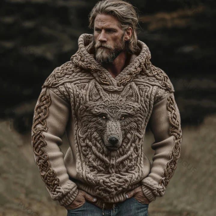 Fall Winter 3D Digital Print Hooded Knit Sweater Unisex Round Neck Pullover