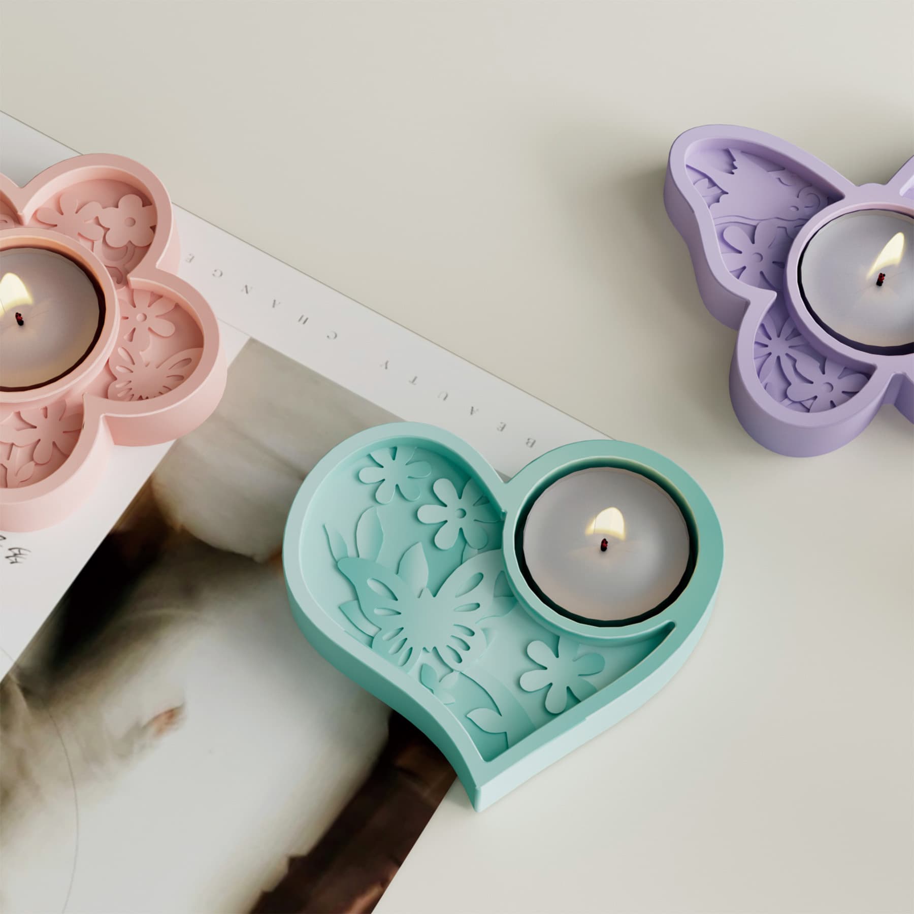 Zongbo Silicone DIY Epoxy Resin Plaster Flower Butterfly Heart Carved Candle Holder Base Silicone Mold