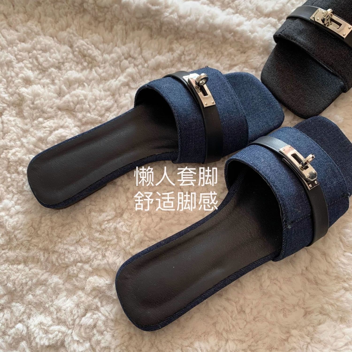 Ins Style Fashionable Versatile Shoes Summer New Denim Buckle Casual Beach Sandals