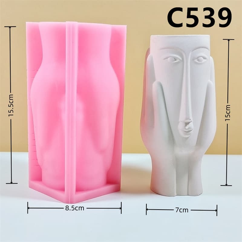 Creative minimalist black and white silicone vase mold for flower arrangement, Nordic style decorative ornament with human face art C539