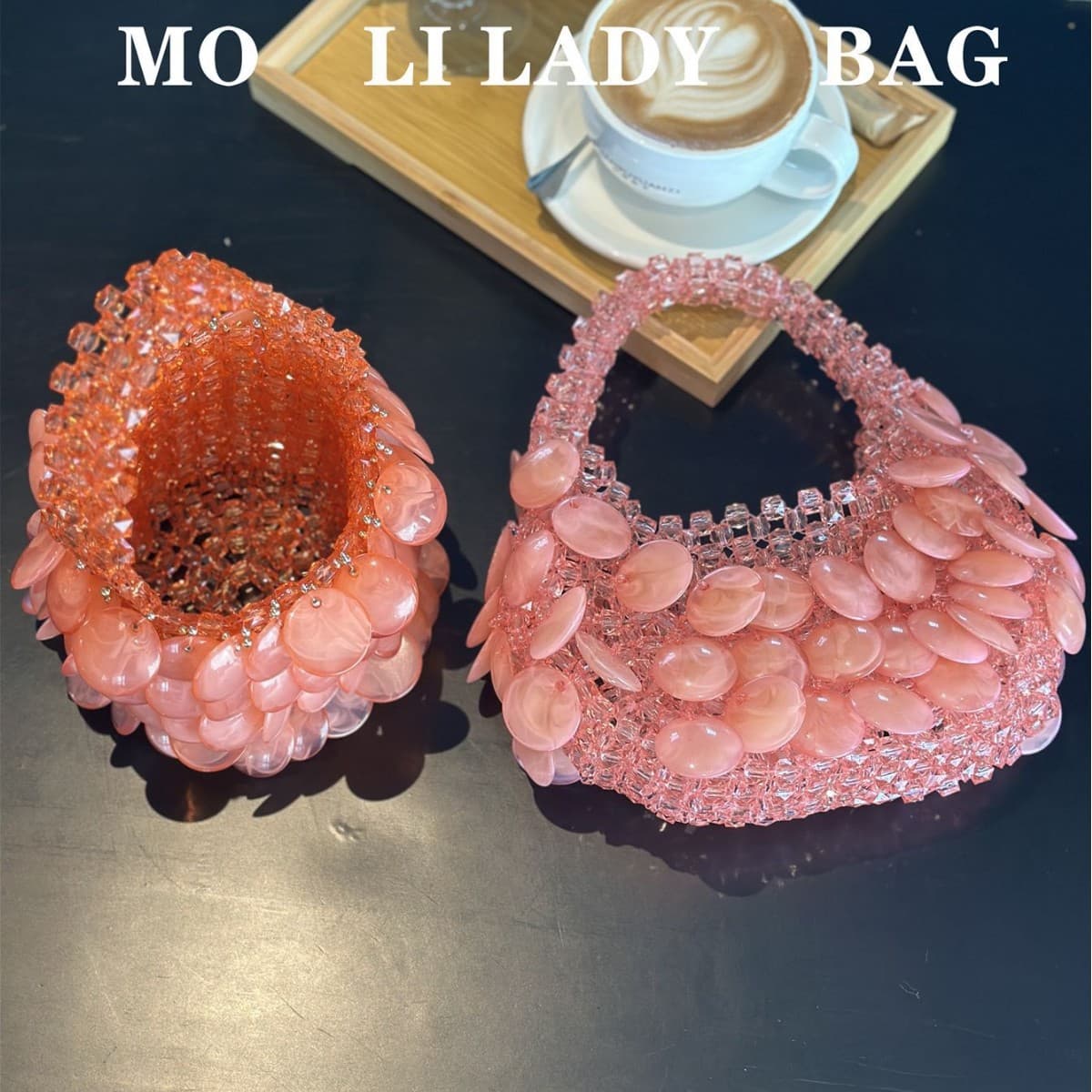 Vintage Barbie Pink Handmade Beaded Pearl Natural Large Shell Bucket Bag Crescent Bag Handbag for Women