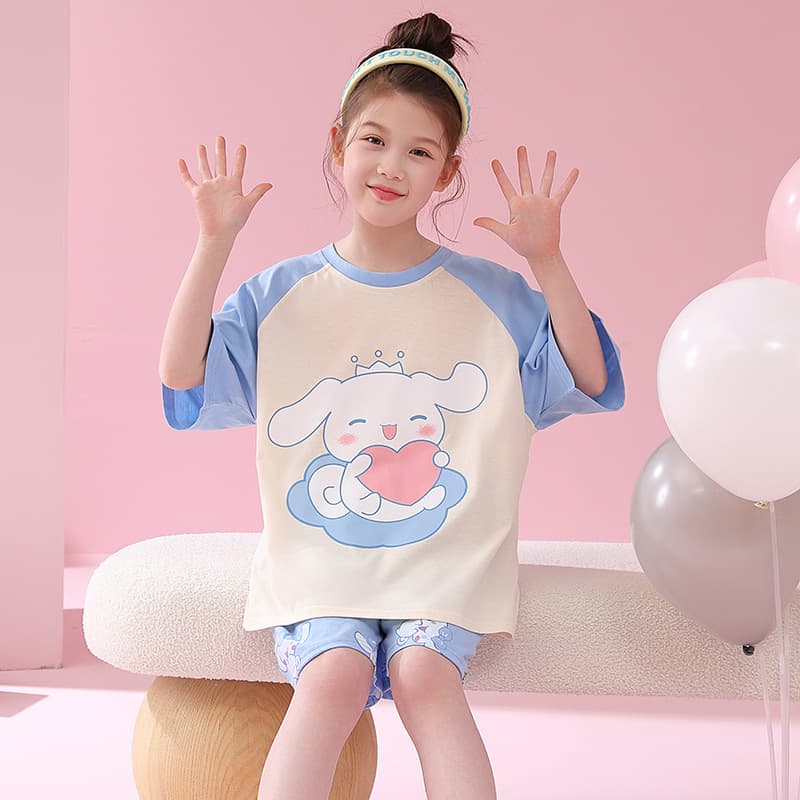 2025 New Girls Summer Short Sleeve Cotton Pajama Set Baby Kids Loungewear