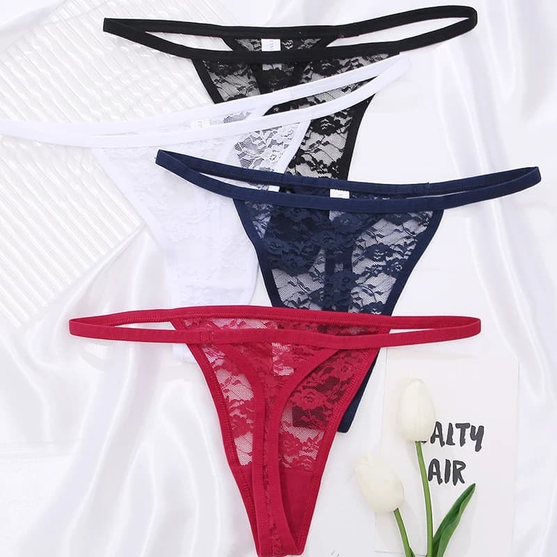Aliexpress Xiyin Hot-Selling Thin Strap Hollow-Out Leopard Print Lace Seductive Thong Women's Cotton Crotch Low-Waist Erotic T-Back Panties