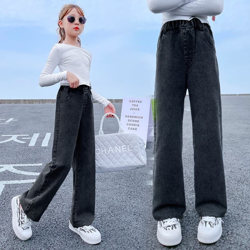 Girls' Denim Overalls Spring and Fall New Arrival Factory Wholesale Children's Straight Loose Wide-Leg Long Pants for Older Kids