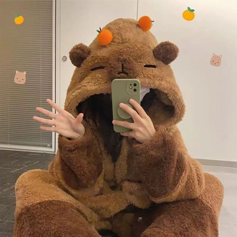 Domestic Export Capybara Water Pig Pajamas Women 2025 Winter New Hooded Support Dropshipping