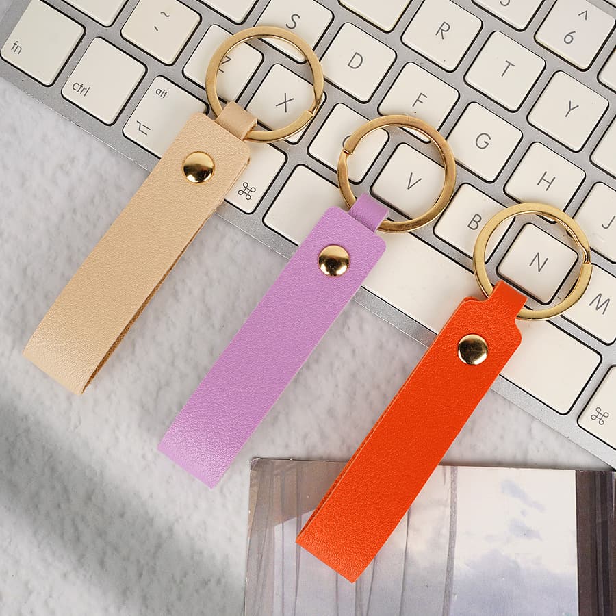 PU Leather Keychain Solid Color Hand Strap Bag Charm Car Key Holder