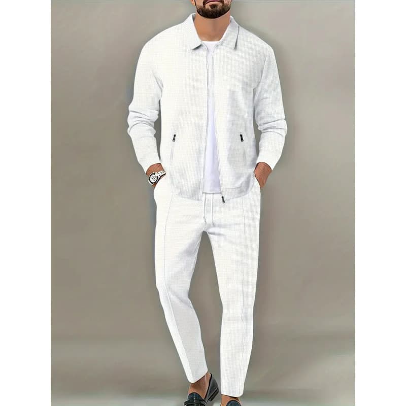 Cross-border hot-selling men's spring casual sportswear set, men's waffle knit long-sleeved heavyweight sweatshirt, European and American sizes