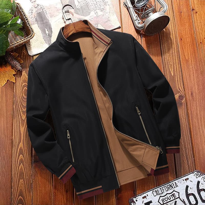 Cross-Border Amazon Aliexpress Hot-Selling Men's Reversible Jacket Casual Stand-Up Collar Loose Casual Coat Men's Wholesale