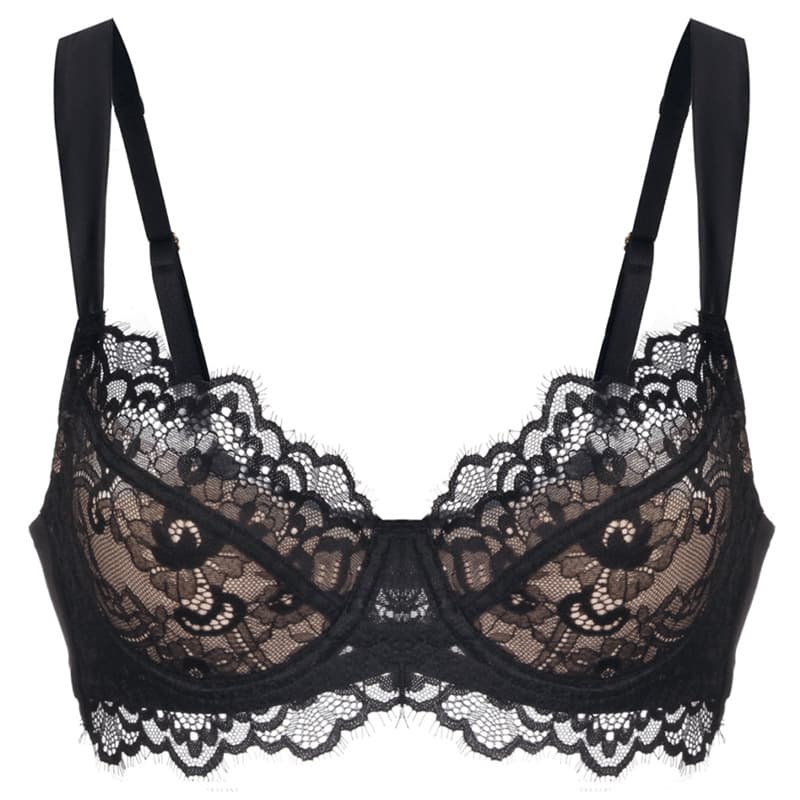 European American Sexy Eyelash Lace Bra Thin Cotton Soft Steel Ring French Bra Large Chest Minimizer Plus Size