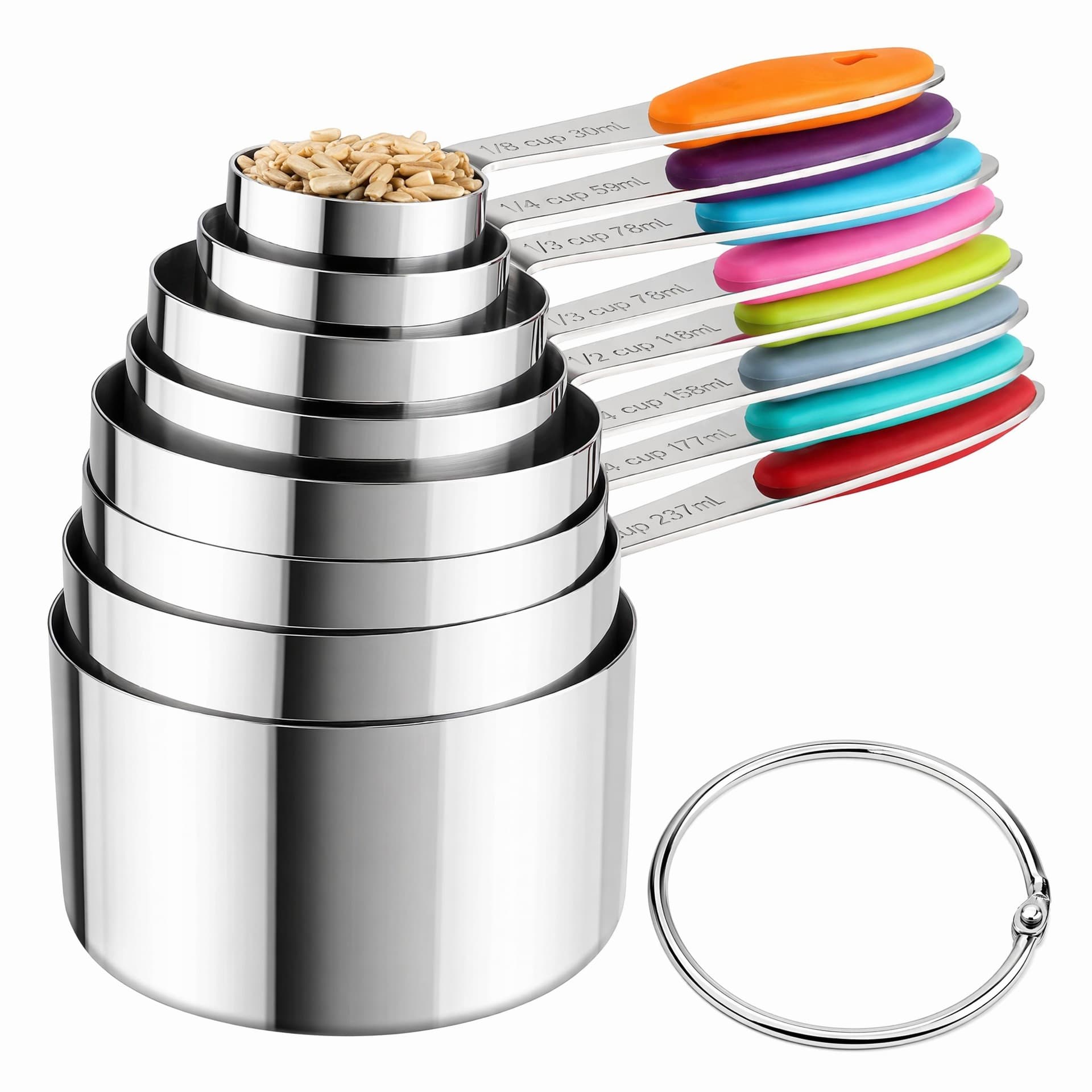 Amazon Stainless Steel Silicone Handle Measuring Cup 17-Piece Set Baking Spice Spoon with Scale Kitchen Coffee Measuring Spoon