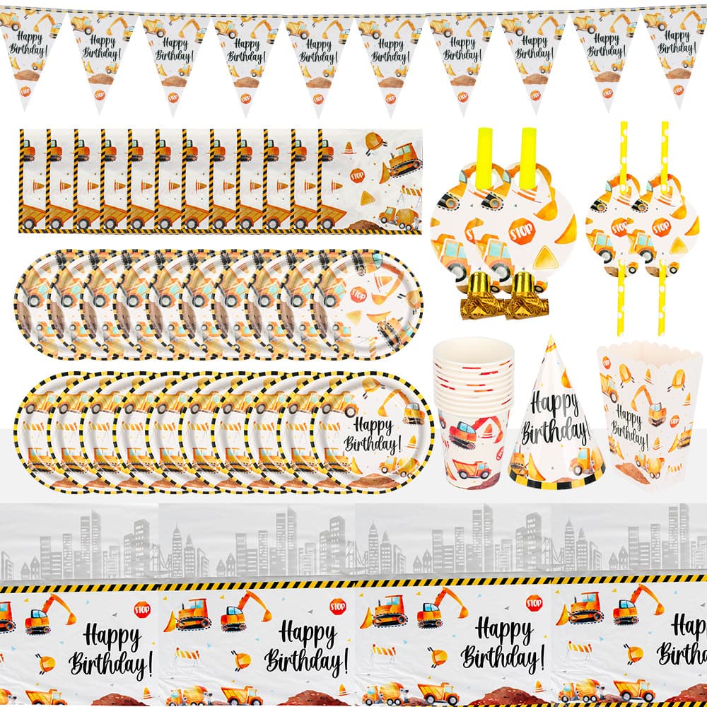 New Construction-Themed Children's Birthday Party Disposable Paper Cups and Tableware Set
