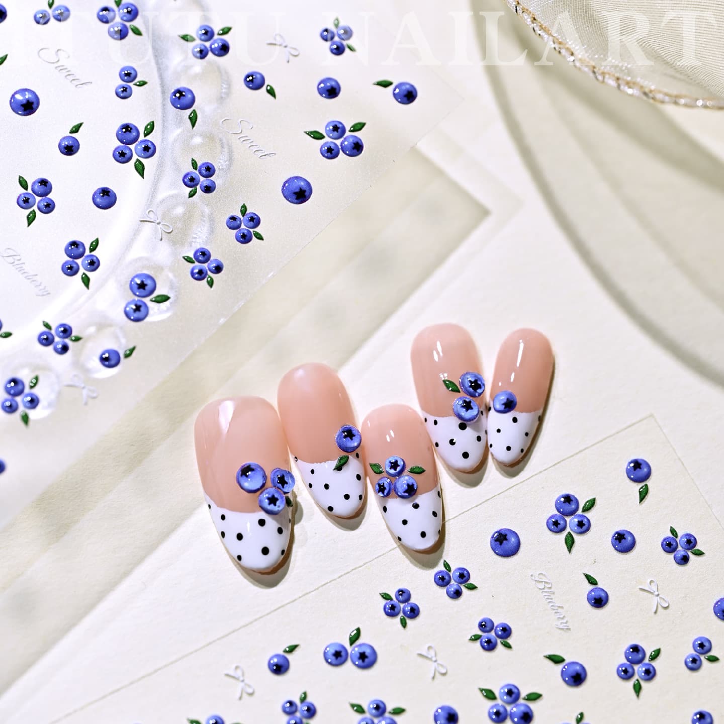 Cute Blueberry Jelly Nail Stickers - French Polka Dot Nail Art Decals
