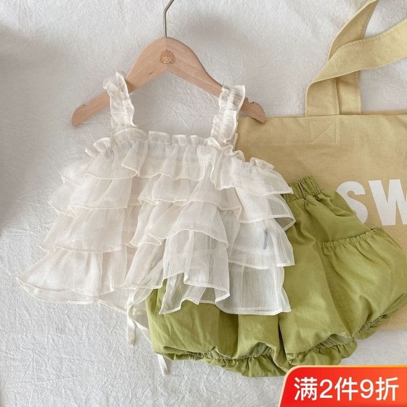 Girls Layered Sleeveless Top Chiffon Back Tie Summer