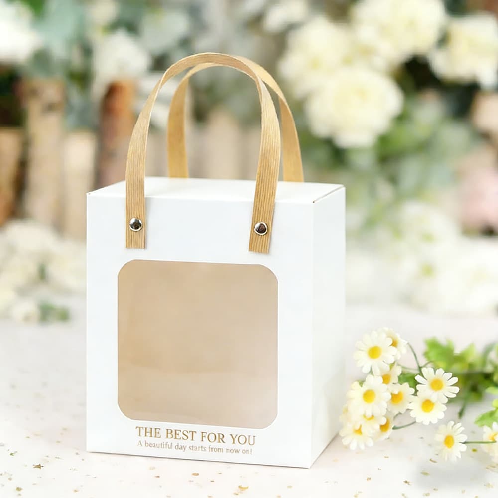 Transparent Window Gift Tote Bag, Flower Gift Bag, Simple Bag, Mother's Day Gift Bouquet Packaging Bag