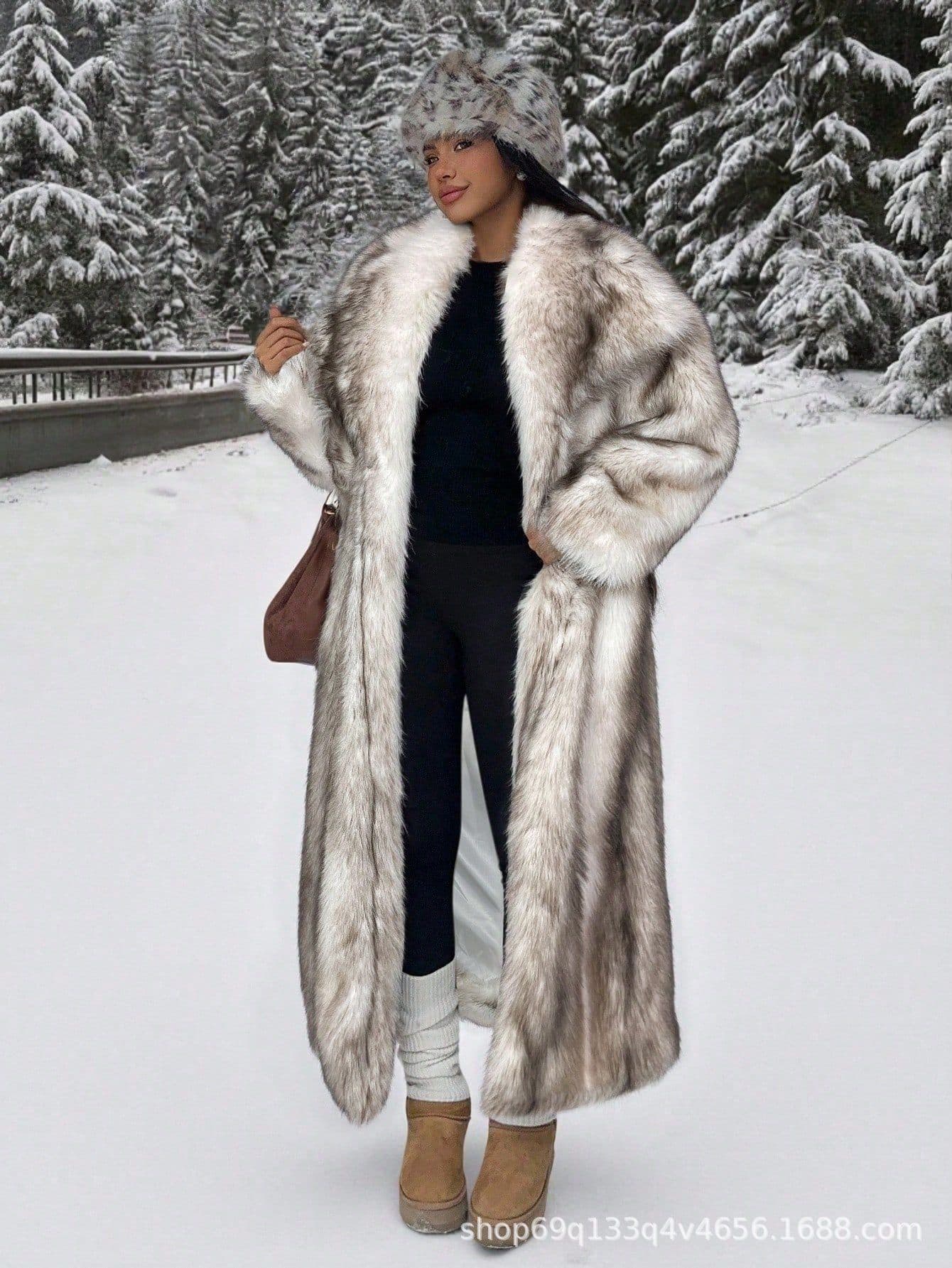 European and American cross-border women's clothing 2026 spring, autumn and winter new plus size loose fashion long faux fur coat