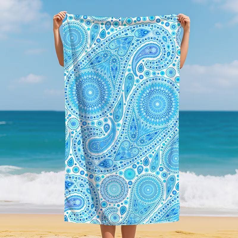 Amazon microfiber double-sided fleece printed beach towel, quick-drying and absorbent beach bath towel, swimming towel, thin.