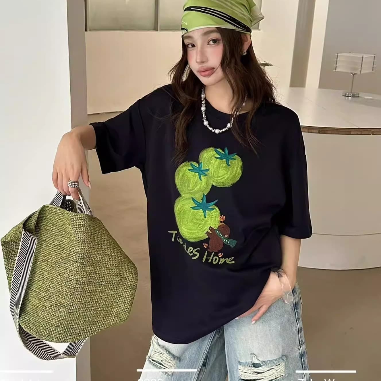 Source factory 21-count pure cotton (100% cotton) 2026 summer new style short-sleeve T-shirt for women with print