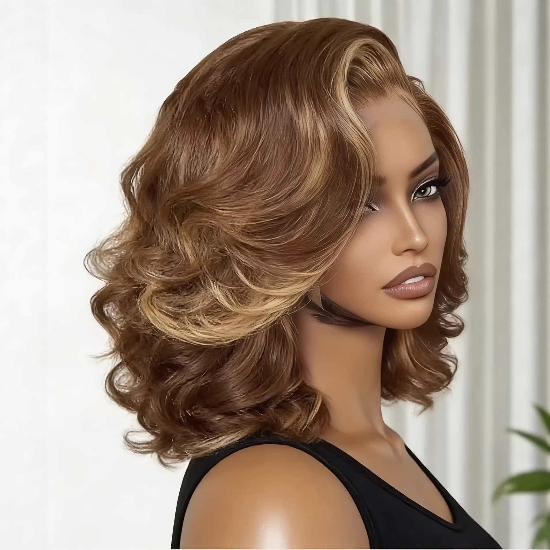 Amazon European and American Style Women's Wig with Middle Parting, Large Waves, Long Curly Hair, Fluffy, Fashionable, Slightly Wavy, Synthetic Fiber, Brown Full Wig