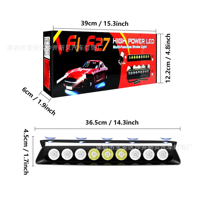 New F1 9 LED Car Suction Cup Strobe Light Shovel Warning Light