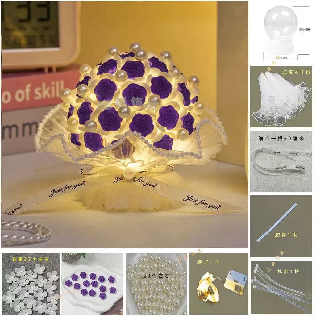 Valentine's Day Gift Handmade DIY Flocked Rose Night Light Atmosphere Lamp Creative Gift for Couples