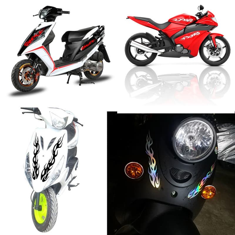 Reflective Multicolor Flame Decal Sticker for Motorcycle, Electric Scooter, Street Bike Side Decoration