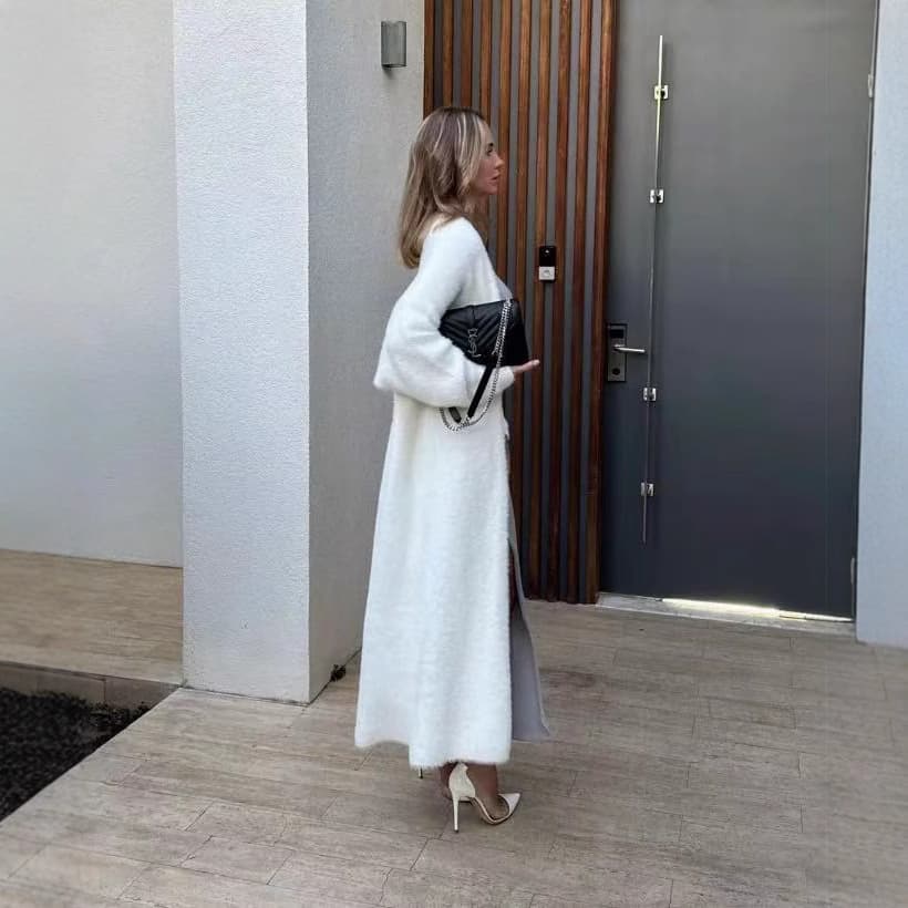 Cross-border Faux Mink White Knit Cardigan Coat for Women Autumn Winter Loose Fluffy Long Cardigan