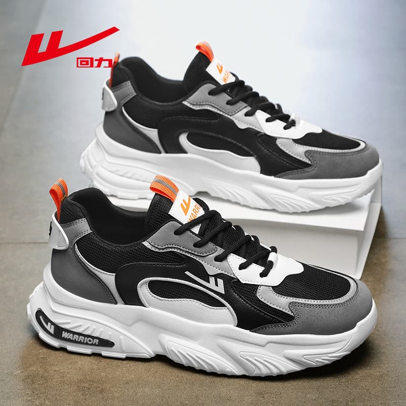 2025 Warrior Trendy Men's Shoes Lightweight Comfortable Soft Sole Sports Shoes Versatile Mesh Black Running Shoes Size 45