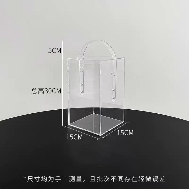 Acrylic flower box, transparent square, handheld, for fresh flowers and fruits, new and luxurious floral arrangement, pull-out flower box.