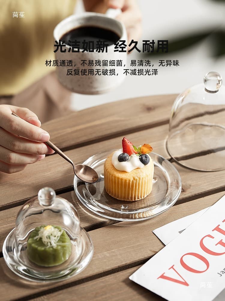 Cake Tray Dust-Proof Hotel Buffet Fruit Display Tray with Lid Glass Cover Plate Bread Dessert Snack Tray