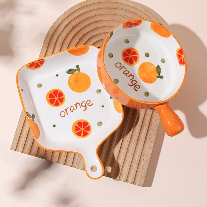 Ceramic Fruit Baking Dish with Handle - Large Bowl for Breakfast Salad