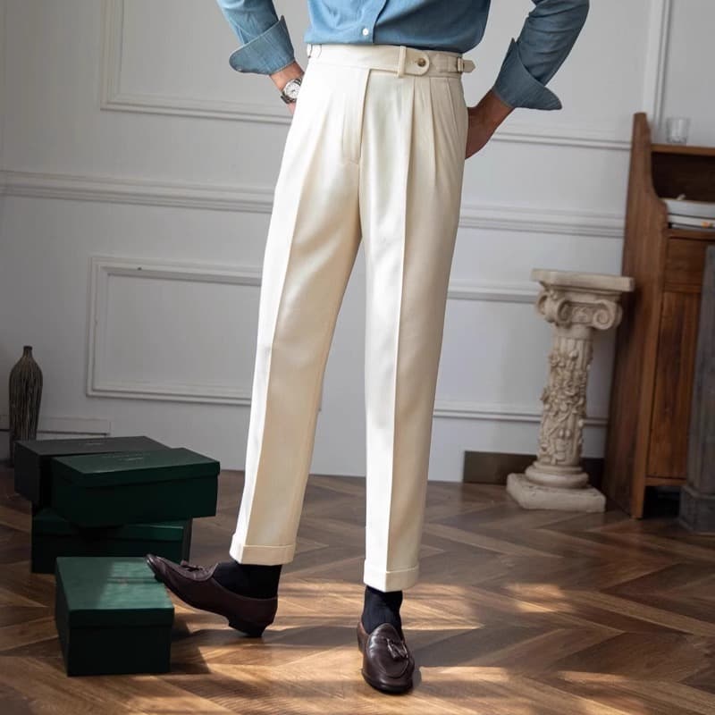 British Style Naples High Waist Straight Casual Trousers Men's Light Mature Gentleman Business Commuter Vintage Trendy Trousers