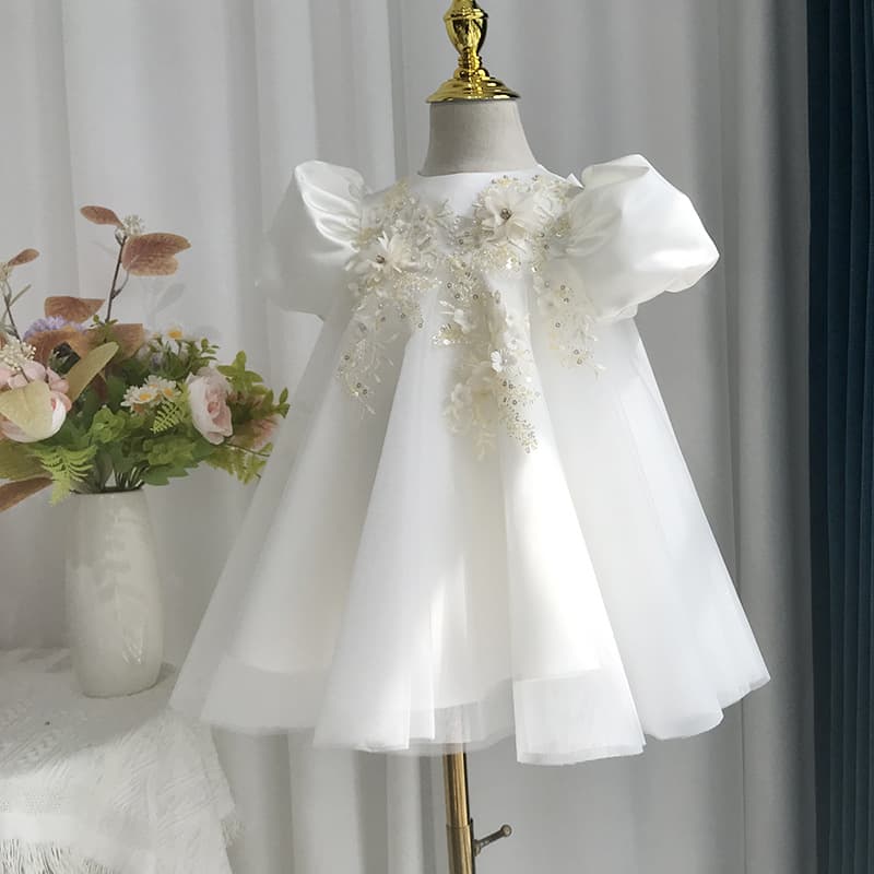 Baby's first birthday dress, Korean style, 2025 new style, fashionable flower girl princess dress, tulle summer dress.