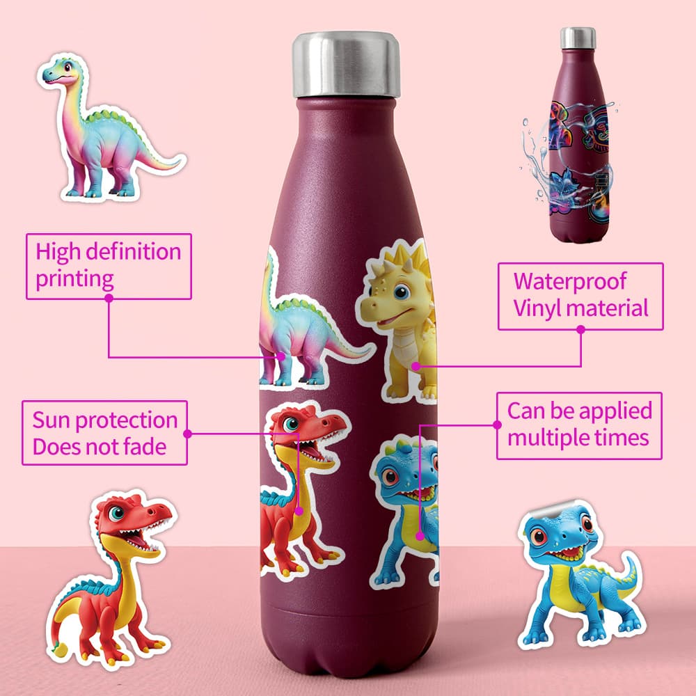 50/100 non-infringing dinosaur cartoon graffiti stickers for suitcases, fixed-gear skateboards, refrigerators, and motorcycles; waterproof stickers.