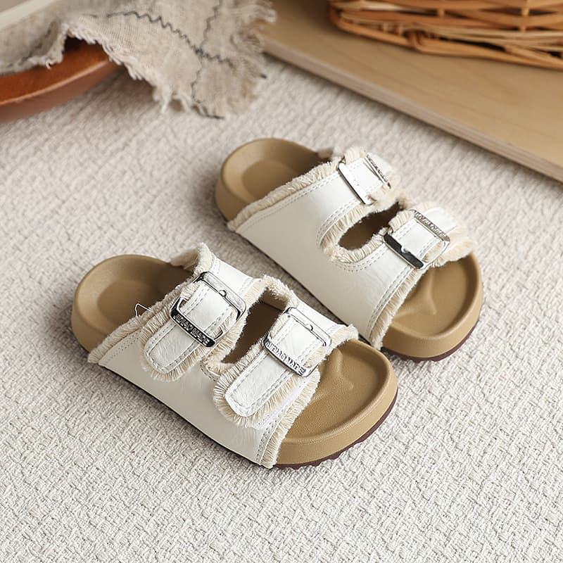Children Thick Sole Birkenstock Sandals 2026 Summer New Korean Style Girls Square Buckle Lazy Beach Slide Sandals